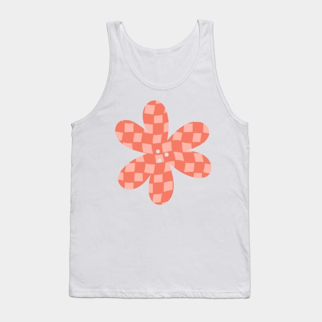 Checker Board Flower - coral and peach Tank Top by JuneNostalgia